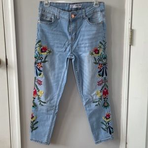 jeans with floral embroidery